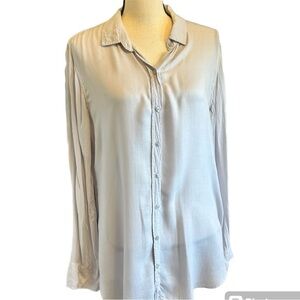 cloth & stone Top Grey Oversized Soft Sheer Button Down Shirt ANTHRO size Medium